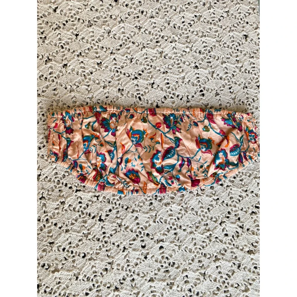By Anthropologie Floral Silky Bandeau Top‎ M Peach Summer Coastal Beach Festival